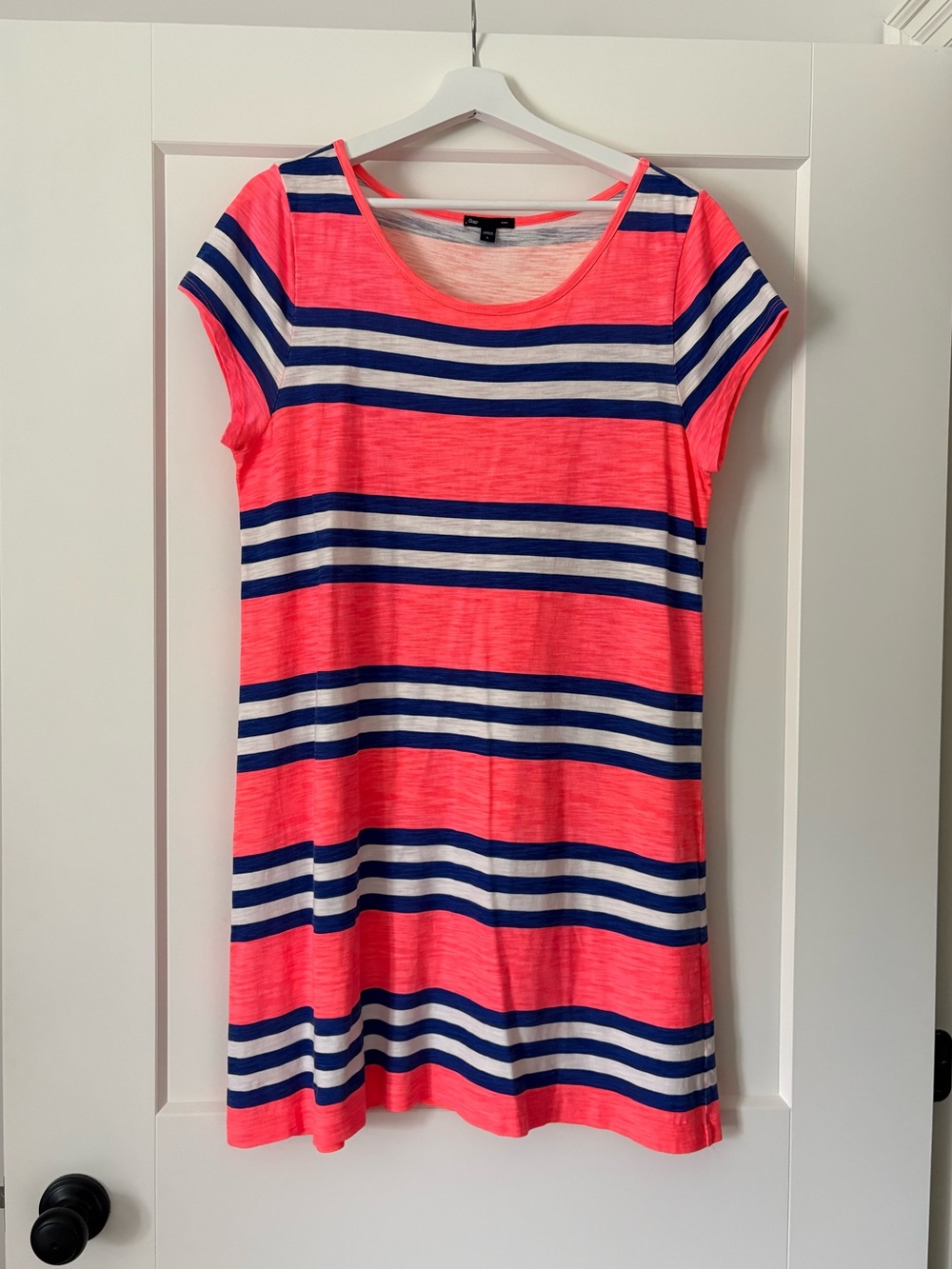 GAP Neon Coral and Royal Blue Striped Cotton Tee Dress